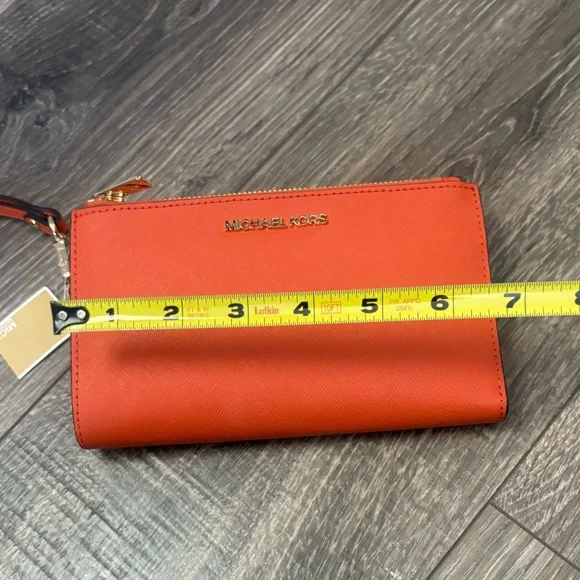 Michael Kors double zip wristlet /wallet jet set travel in tangerine NWT - Picture 9 of 10